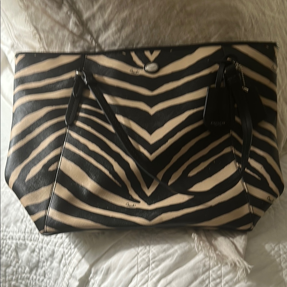 Coach Black and Cream Zebra Print Tote